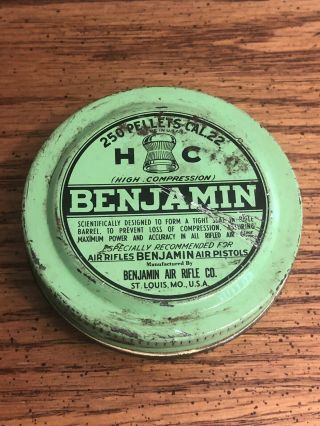 Vintage Benjamin Pellets 2.  5” Tin.  22 Caliber High Compression St.  Louis Rare