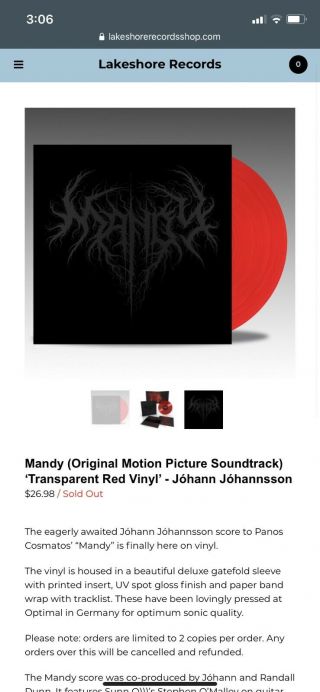 Mandy (motion Picture Soundtrack) - Transparent Red Vinyl -