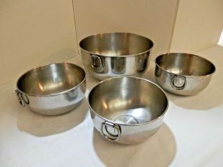 Set Of 4 Vintage Stainless Steel Mixing Bowls W/ Single Thumb Hang Rings - 2 Sizes