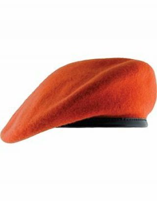 Beret (bt - D12/08) Orange With Leather Sweatband Size 7 3/8 " (unlined)