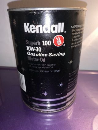 VINTAGE 1 QUART KENDALL 100 MOTOR OIL.  CAN IS FULL 3