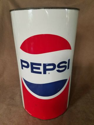 Vintage 1970s Pepsi Cola Metal Trash Can Usa 14.  5 "
