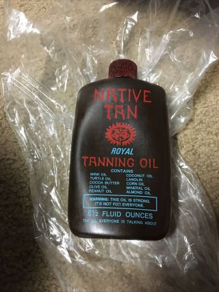 Vintage Full Native Tan Dark Tanning Oil 8 1/2 Oz Brown Bottle 1970s Sun - Fun Co.
