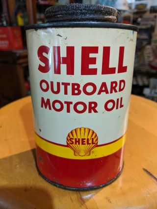 Vintage Shell Outboard Motor Oil 1 Quart All Metal Can