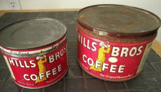 two antique vintage HILLS BROS COFFEE cans tins - half pound and one pound 2