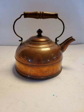 Vintage Copper Tea Kettle W/wood Handle & Knob