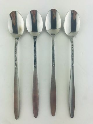 Vintage Amefa Holland Tulip Time Stainless Flatware Iced Tea Spoons Set Of 4 Mcm