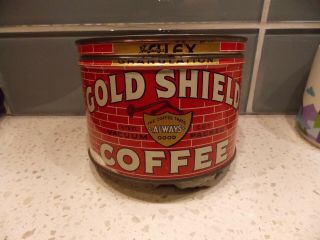 Vintage Gold Shield Key Wind Coffee Tin Can.  Lid.