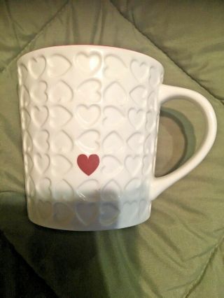 Starbucks White Coffee Mug Embossed Red Heart 2007 Collectible Cup Mug (2)