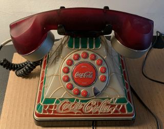 Coca - Cola Vintage Stained Glass Tiffany Style Lighted Telephone In Great Shape