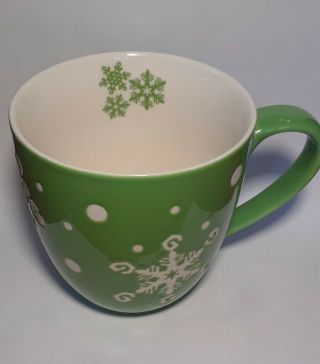 Starbucks 2007 Holiday Snowflake Mug Green White Large Coffee Cup 16 Oz