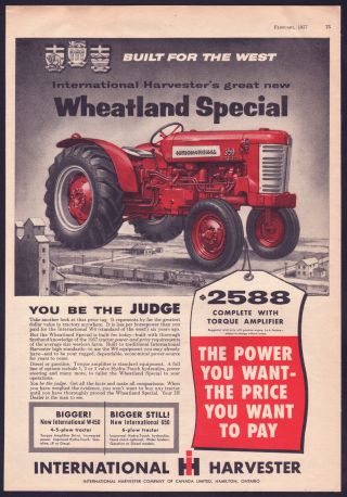 1957 Canadian International Harvester Print Ad 350 Wheatland Special Tractor