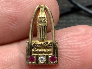 Coca - Cola 10k Gold 2.  1 Grams Double Ruby Diamond Bottle Rare Service Award Pin.