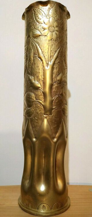 Greece Military Trench Art Vintage Handmade Brass Shell Vase Saint George 3