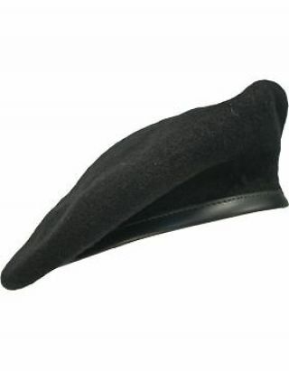 Beret (bt - E02/04) Black With Leather Sweatband Size 6 7/8 " (lined)