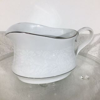 Vintage White Glass With Silver Trim Sauce Or Gravy Boat Bowl - Made In Poland