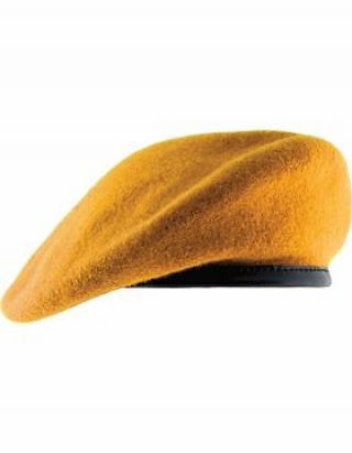 Beret (bt - D11/11) Gold With Leather Sweatband Size 7 3/4 " (unlined)