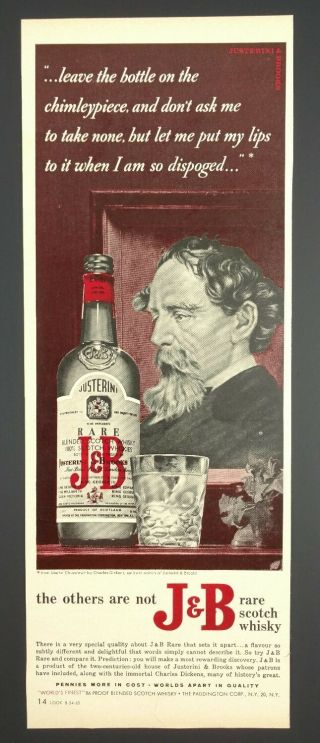 Vintage 1965 J&b Rare Scotch Whisky Alcohol Dickens Quote Bar Decor Print Ad