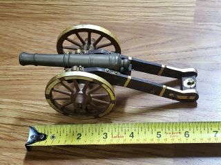 Vintage Brass Cannon 4 1/4 " Barrel Wood Carriage Metal Wheels