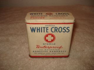 Vintage American White Cross Adhesive Bandage Tin Rochelle Ny