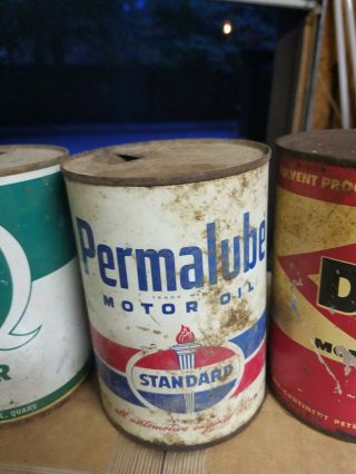 3 Old Quart Oil Cans Early Red D - X Standard Oil Permalube and Quaker State 3