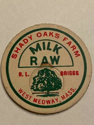Shady Oaks Farm Dairy Milk Bottle Cap West Medway Mass Massachusetts