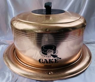 Vintage Aluminum Pink Copper West Bend Covered Cake Pan 14” 1950s