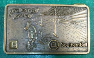 Vintage Southern Bell Telephone Linemen 15 Years Safe Driver Award Belt Buckle