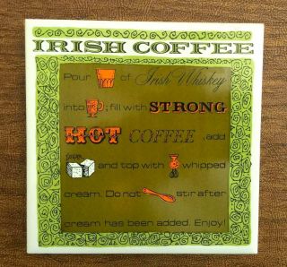 Kitsch Vintage 1970s Tile Trivet Hot Plate Wall Hanging Irish Coffee Retro