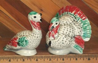 Vintage Thanksgiving Turkey Salt & Pepper Shaker Set With Gobbler And Hen