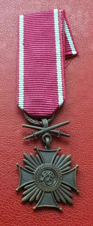 Poland Polish Cross Of Merit 3 Cl.  Sword Spink Made Miniature Medal Order Badge