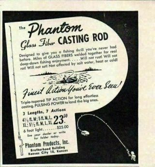 1949 Print Ad The Phantom Glass Fiber Fishing Casting Rods Kansas City,  Ks