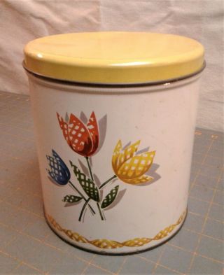 Vintage Decoware Tulip Yellow and White Tin Canister 3