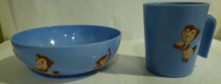 F&f Mold Plastic Bowl Cup Vitnage 1950s Era Child Baby Bear Embossed Blue Melmac