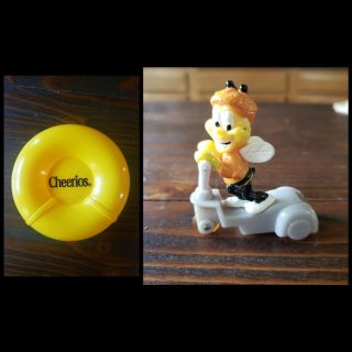Cheerios Plastic Cereal Container And Buzzbee Scooter Toy Figurine