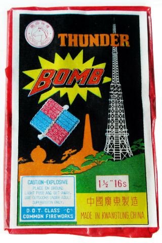 Vintage 1970s Horse Brand Thunder Bomb Firecracker Label Made In Kwangtung