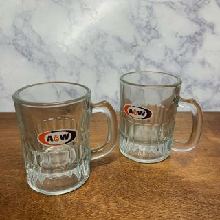 Set Of 2 - A&w Root Beer Childs Mini Vintage Glass Baby Mugs 3” Tall