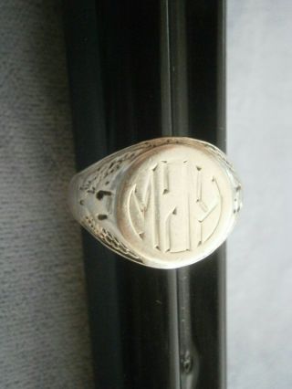 Vintage Sterling Silver Initial Monogrammed Signet Military Ring Size 9