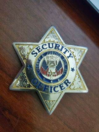 Security Officer 6 - Point Star; Liberty Bell & Us Flags Badge - Gold