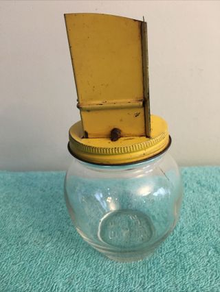 VTG Yellow Nut Chopper Kitchen Grinder Anchor Hocking Glass Jar W/Wood Handle 3