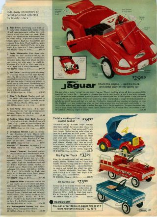 1975 Advertisement Pedal Jaguar Coupe Sweep Car Wagon Stake Fire Fighter Truck