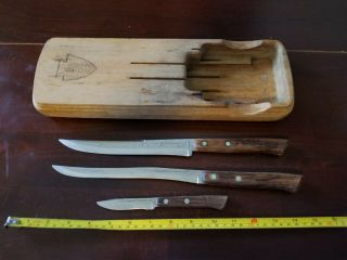 Vintage Ekco Flint Arrowhead Chef/kitchen Knives Hollow Ground Vanadium Holder