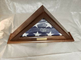 Solid Walnut American Flag Display Box Case Military Veteran Shadow Box Funeral