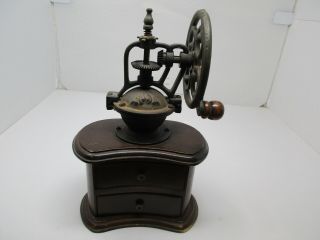Antique Coffee Grinder With Wood Base & 2 Drawers