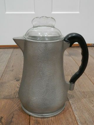 Antique Guardian Service Ware Aluminum Coffee Pot Pitcher W/ Glass Lid - Usa