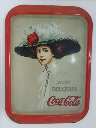 Drink Delicious Coca - Cola Tray Victorian Lady Hat Lady - Hamilton King Coke Tray
