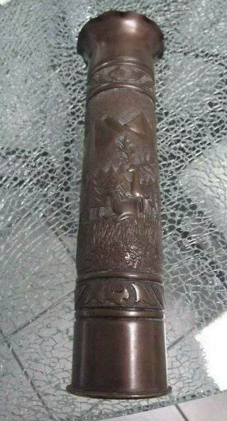 Wwii Trench Art Vase Cannon Artillery Shell,  Elk/stag/european
