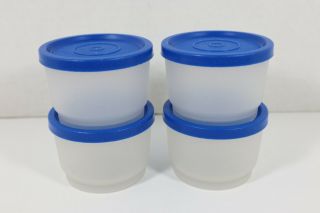 Tupperware Set Of 4 Snack Cups - 4 Oz Bowls - Sheer With Blue Seals - Stack - Able