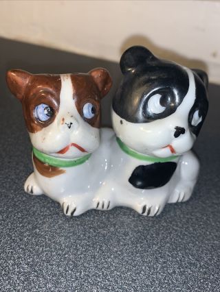Vintage Cute Dog Salt And Pepper Shakers Made In Japan 2.  5 Inches Handpainted