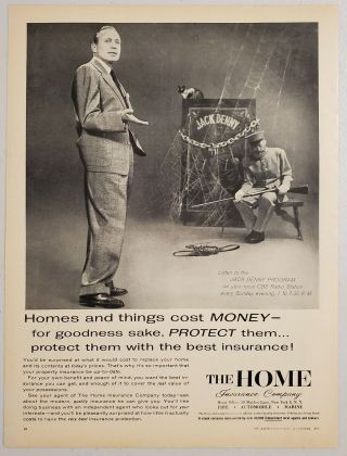 1957 Print Ad The Home Insurance Company Jack Benny Radio Program